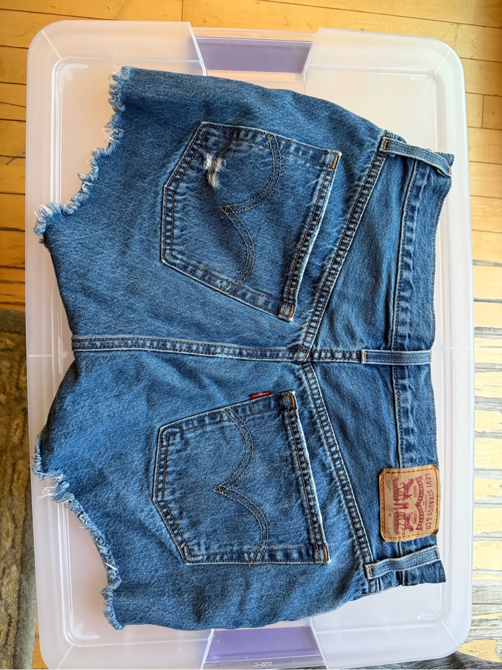 Levi's Blue Frayed Hem Denim Shorts